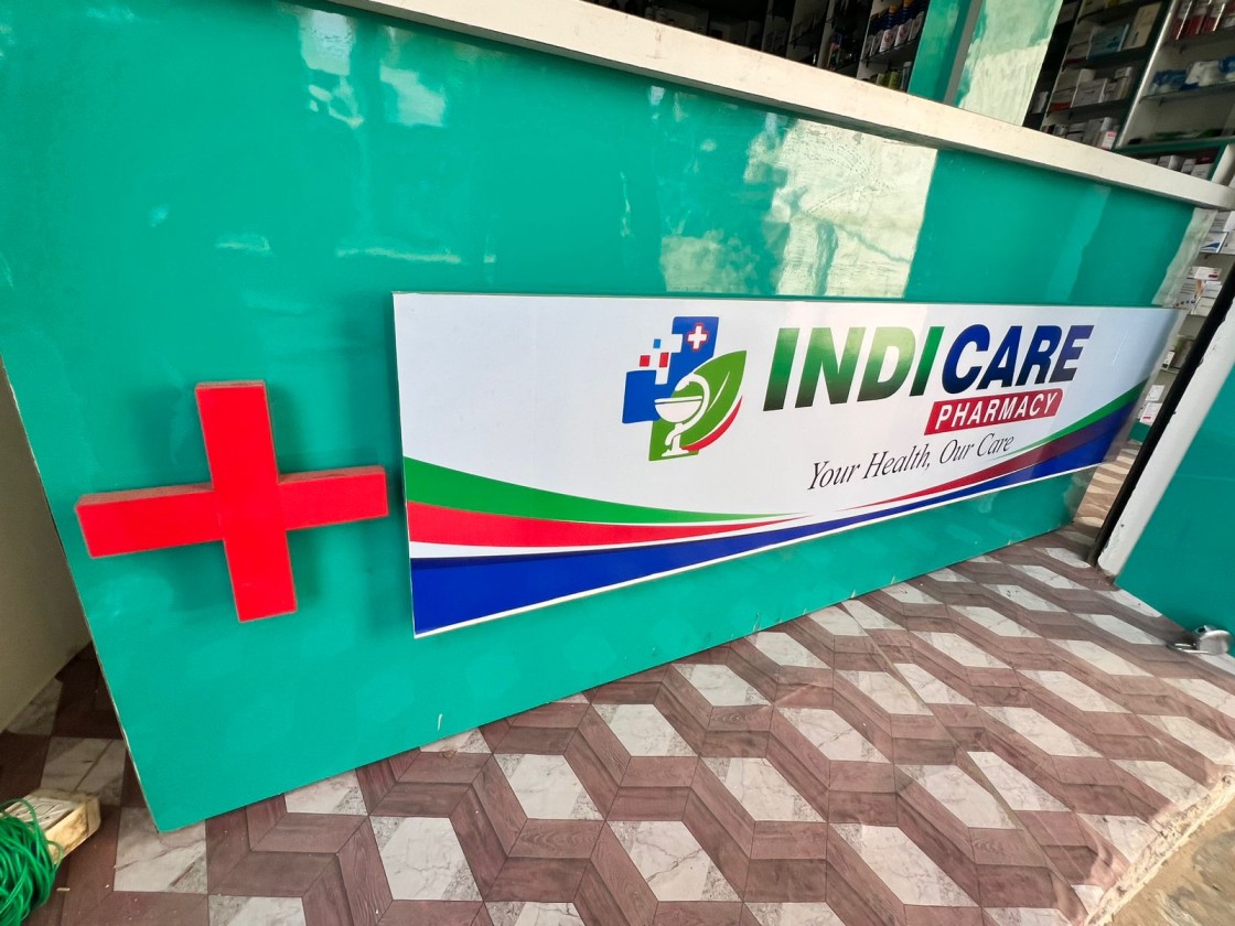 IndiCare Pharmacy branding close-up